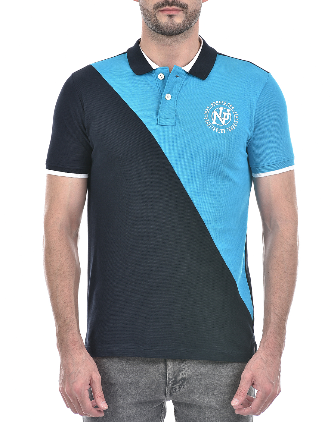Numero Uno Men Color Block Blue T-Shirt